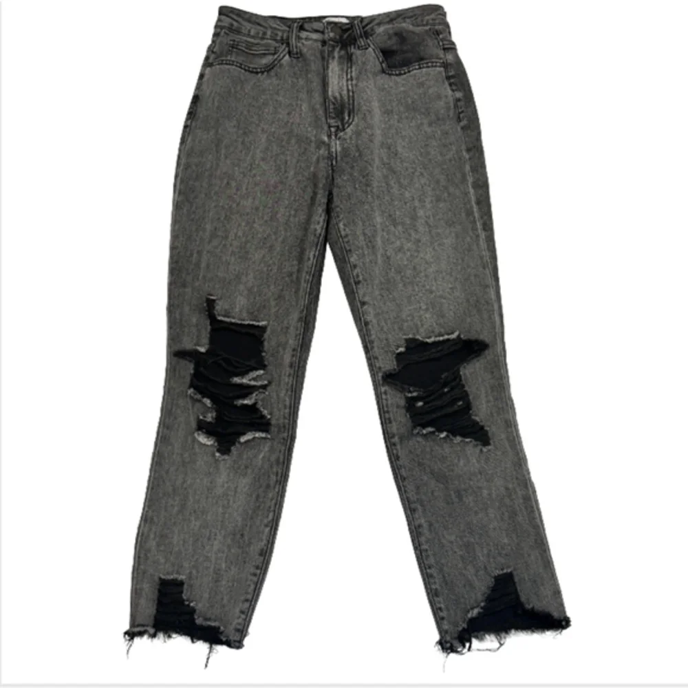 Simple Society Gray and Black Distressed Ankle Denim Jeans